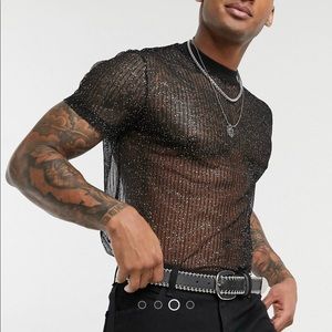 ASOS design T-shirt in black sparkly rib mesh.